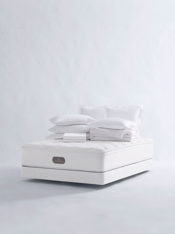 Four Seasons Signature Plush Sleep Set with mattress, duvet, pillows, Queen size, white