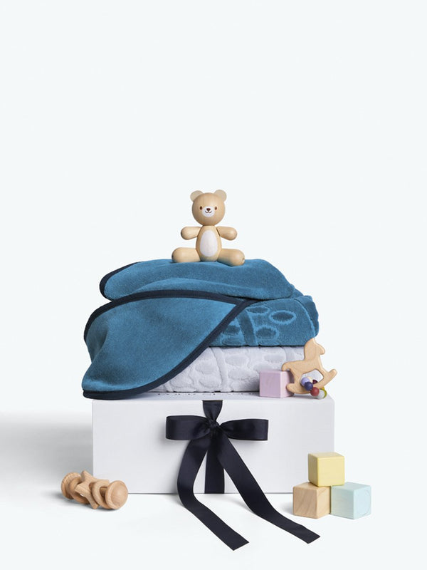 Four Seasons Baby Hooded Towel Set, 2-piece, organic cotton, blue, soft velour front, terry back, cozy for bath time